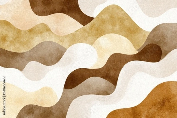 Fototapeta Abstract watercolor landscape of undulating, earthy tones in beige, brown, and cream, creating a flowing, organic texture