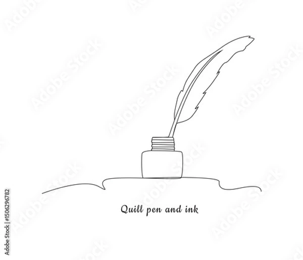 Fototapeta vector continuous one line drawing of a feather pen and inkwell