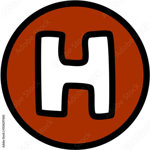 Obraz Letter H in brown circle with black outline