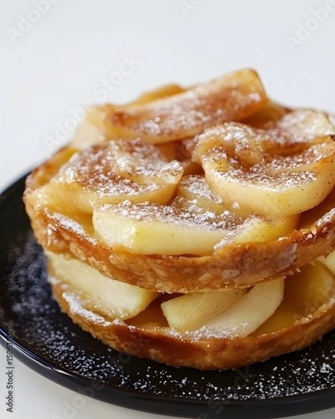 Fototapeta Apple Cinnamon French Toast: A delectable stack of golden-brown French toast, layered with sweet caramelized apple slices and dusted with powdered sugar. The perfect autumnal breakfast treat. 