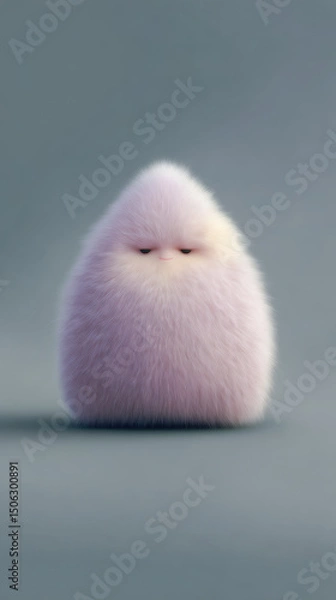 Obraz Cute, fluffy, whimsical creature with soft, rounded shape and pastel pink color, exuding calm and serene vibe