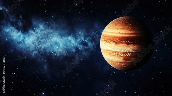 Fototapeta Jupiter Planet View in Space with Stars and Nebula Background