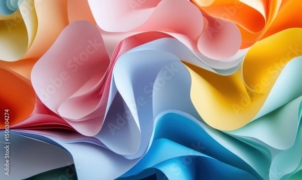 Obraz Abstract Colorful Paper Waves: A Symphony of Hues and Forms