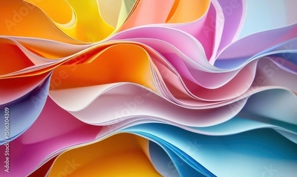 Fototapeta Abstract Colorful Paper Waves: A Vivid Symphony of Hues