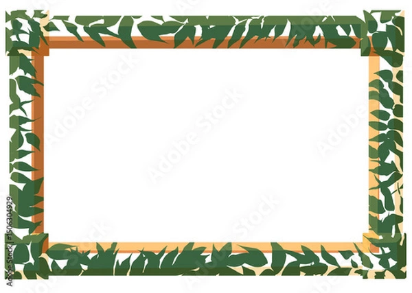 Fototapeta 手描きの葉の描かれた木製の立体フレーム