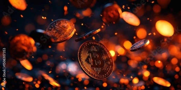Fototapeta Bitcoin Cryptocurrency Inferno: Digital Gold Rush