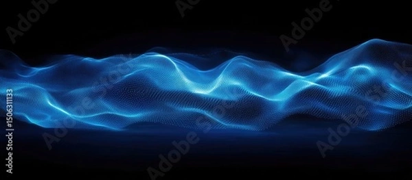 Obraz Abstract blue wave forms on a black background