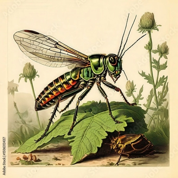Fototapeta an AI Image Generator, Detailed Illustration of a Vibrant Grasshopper