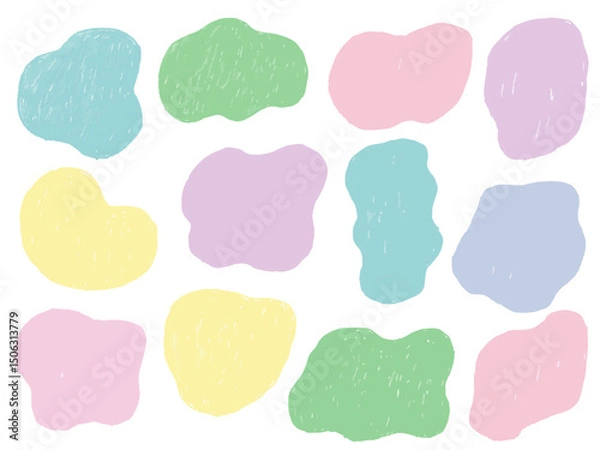 Fototapeta 手描きあしらいセット　流体シェイプ　パステルカラー　色えんぴつ