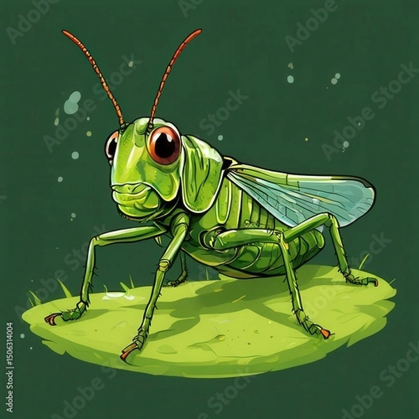 Fototapeta an AI Image Generator, Vivid Illustration of a Green Grasshopper