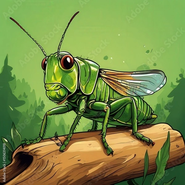 Fototapeta an AI Image Generator, Vivid Illustration of a Green Grasshopper