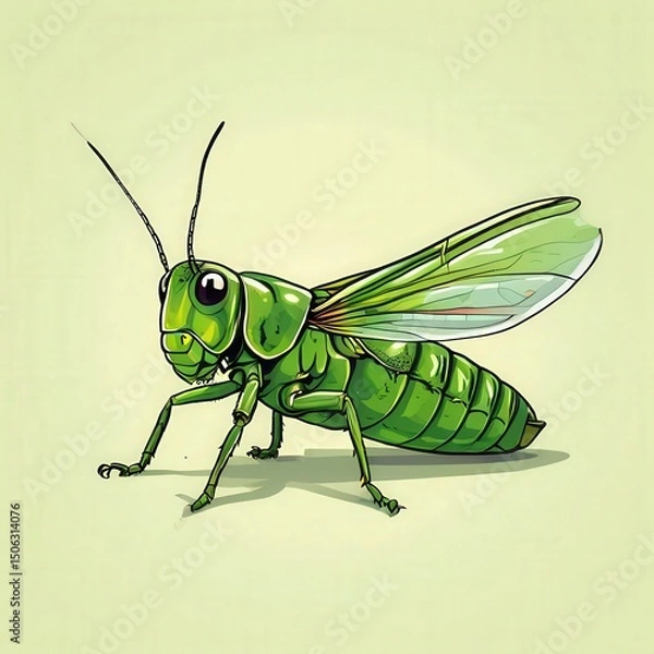 Fototapeta an AI Image Generator, Vivid Illustration of a Green Grasshopper