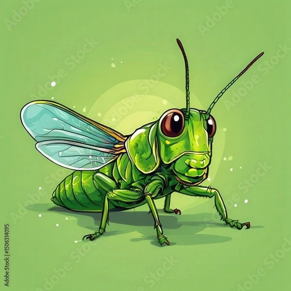 Fototapeta an AI Image Generator, Vivid Illustration of a Green Grasshopper