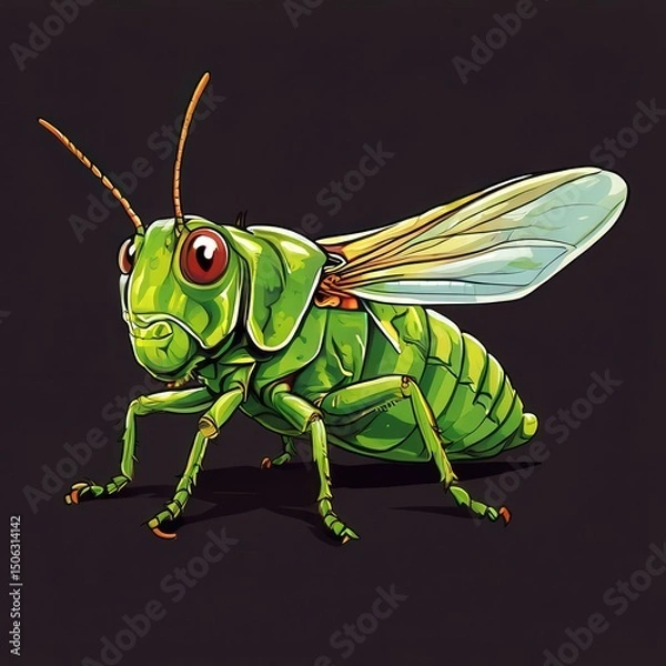 Fototapeta an AI Image Generator, Vivid Illustration of a Green Grasshopper