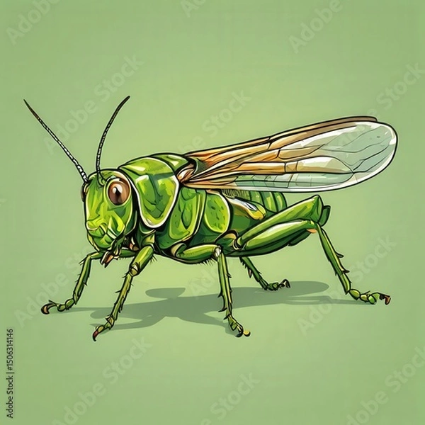 Fototapeta an AI Image Generator, Vivid Illustration of a Green Grasshopper