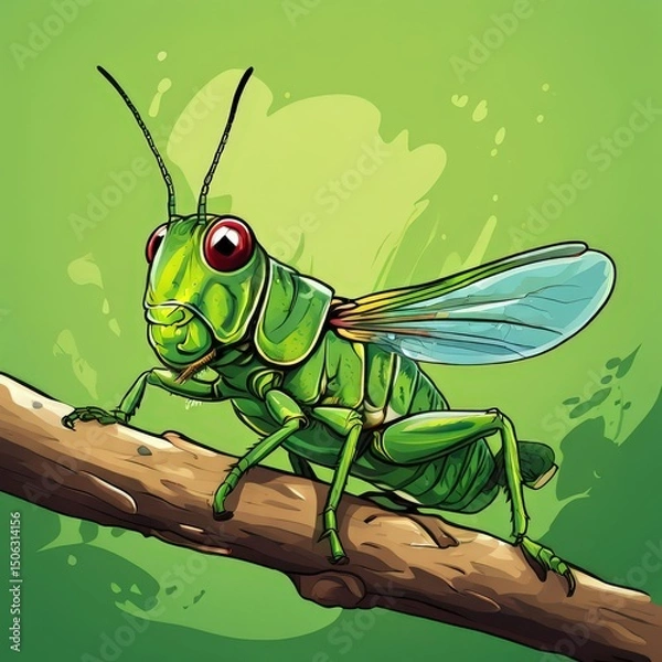 Fototapeta an AI Image Generator, Vivid Illustration of a Green Grasshopper