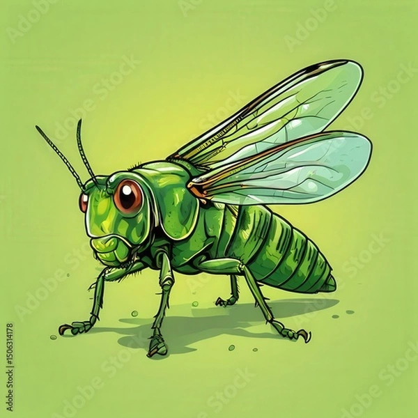 Fototapeta an AI Image Generator, Vivid Illustration of a Green Grasshopper