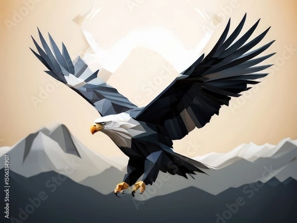 Fototapeta an AI Image Generator, Intricate Paper Sculpture of a Flying Bald Eagle