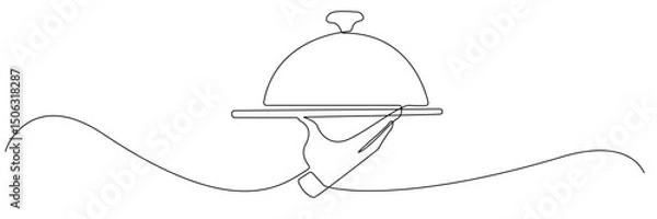 Obraz one continuous line Restaurant cloche.single line drawing of restaurant waiter,chef,cafe,fast food symbol.single line vector illustration