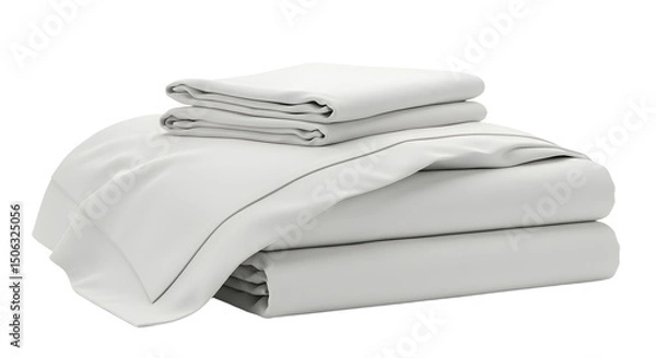 Fototapeta Neatly folded white bedding set with a smooth texture, showcasing a minimalist style, ideal for home decor or interior design