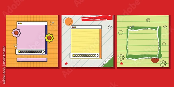 Fototapeta Social media post Pop-art vector design with retro elements, bright colors and scrapbook style social media frames for creative Content.or pop-art with retro elements, bright colors and scrapbook styl