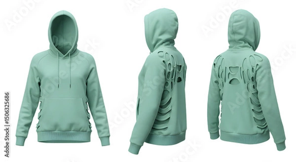 Fototapeta Stylish mint green hoodie featuring unique back design, showcased from multiple angles against a neutral background