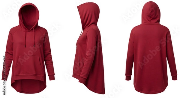Fototapeta Stylish red hoodie displayed from multiple angles, showcasing its design and fit, suitable for casual wear and fashion photography