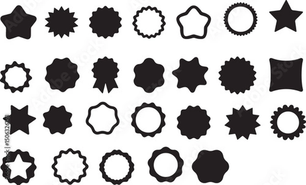 Fototapeta Circle Sticker Set – Wavy Edge Black Badges & Starburst Price Tags Vector