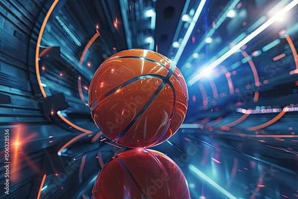 Fototapeta Illustration of a Basketball in 3D Style, Futuristic Sports Concept Generated by Ai