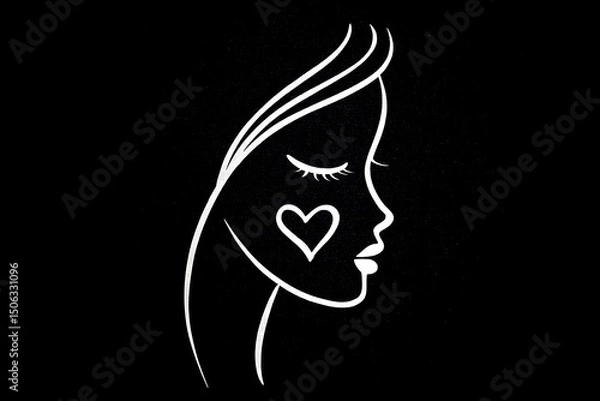 Obraz Simple one-line drawn woman�s face with love heart inside