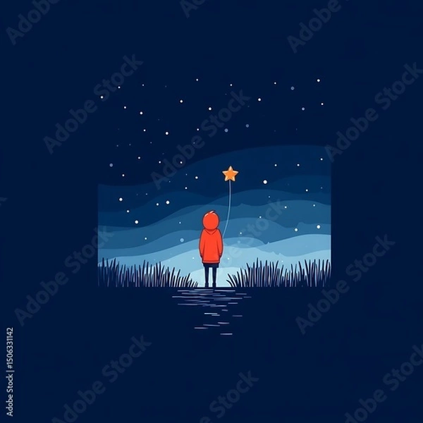 Obraz Minimal hope poster with person holding star over crowd