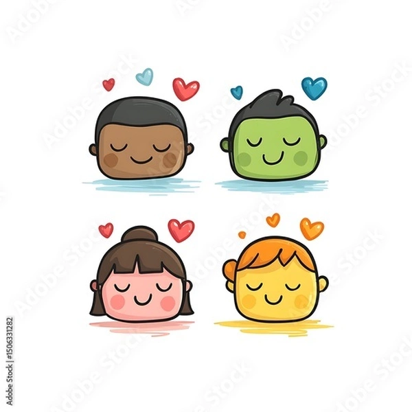 Obraz happy head icons with hearts and smiles illustration