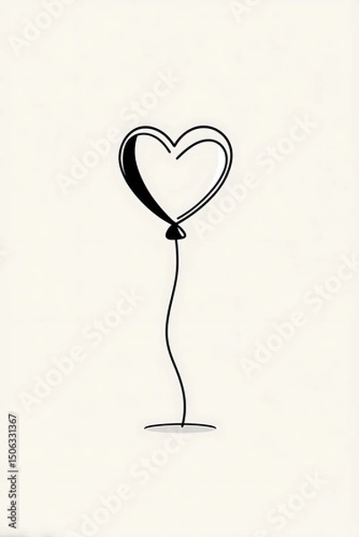 Obraz Minimalist single-line illustration of a heart-shaped balloon floating