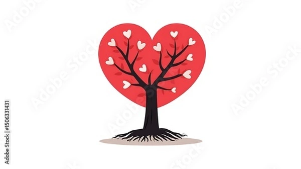 Obraz Heart tree with helping hands as roots in flat style