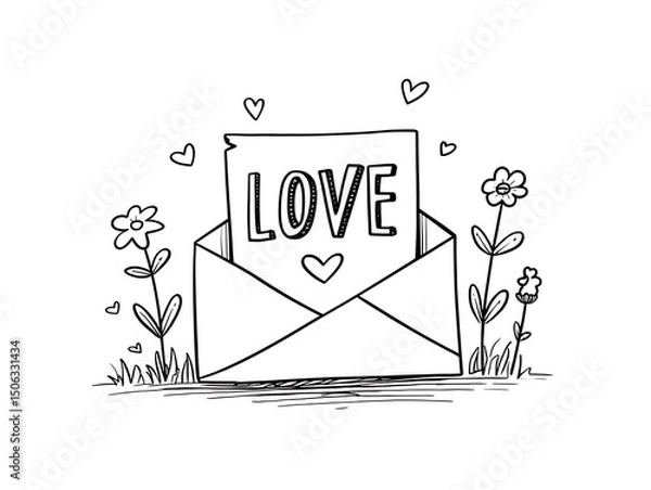 Obraz One-line drawn love letters for Valentine's day