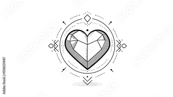 Obraz One-line drawn heart with geometric designs surrounding it