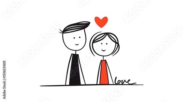 Obraz Abstract one-line drawing of couple with love symbol
