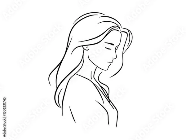 Obraz Continuous line drawing of woman with long hair, simple art