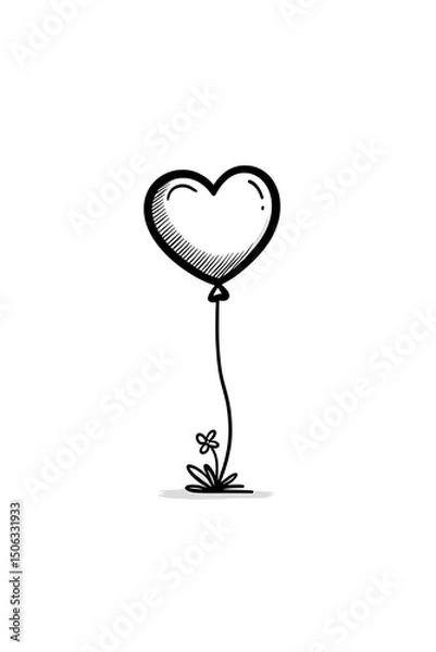 Obraz Minimalist single-line illustration of a heart-shaped balloon floating