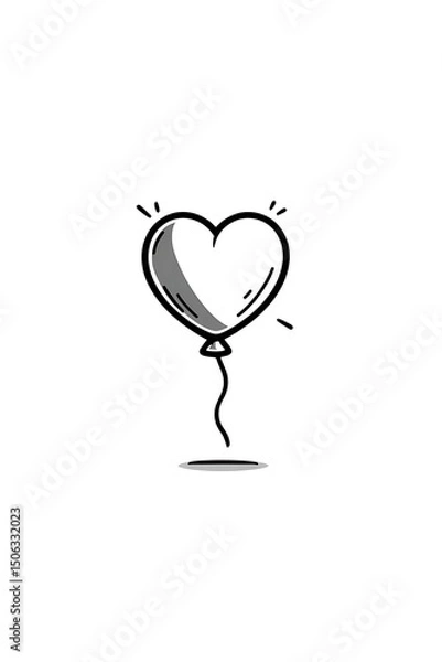 Obraz Minimalist single-line illustration of a heart-shaped balloon floating