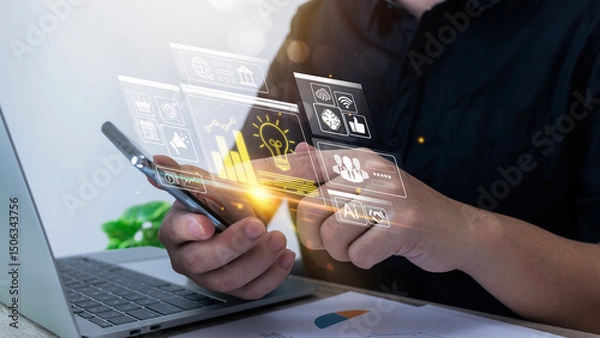 Obraz Digital online marketing commerce sale, website advertising, promotion of products, online marketing website ADs, digital search engine, SEO, social media, E-commerce.