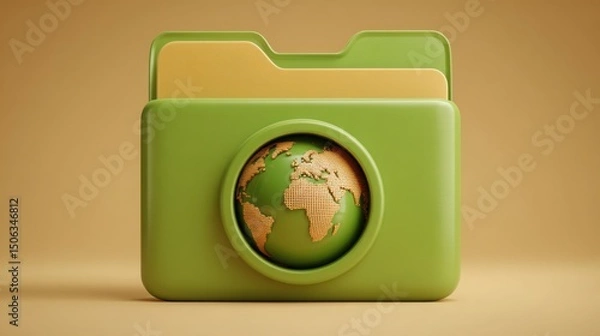 Obraz Green folder containing world map inside representing international vendor file concept for supplier profile and overview