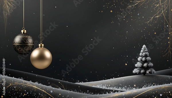 Fototapeta A festive Christmas background featuring golden ornaments and decorated trees, creating a warm holiday atmosphere.