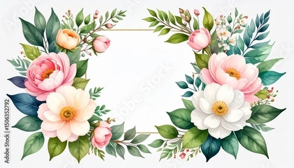 Fototapeta 花柄のイラストフレーム