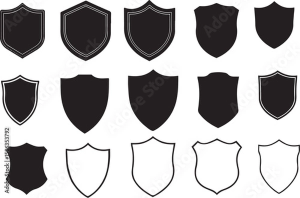 Fototapeta Set of Simple Black and White Shield Shapes