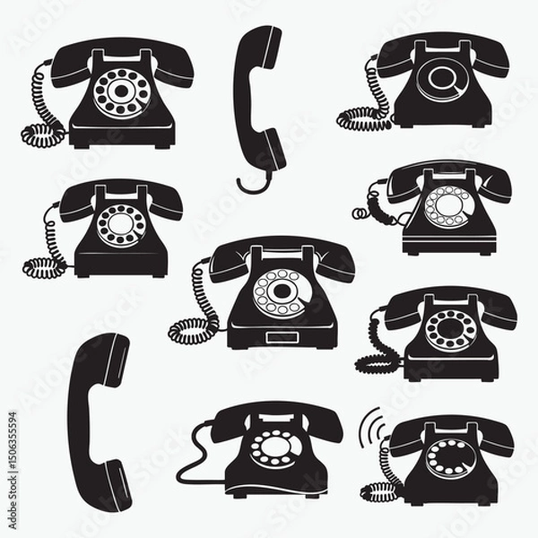Fototapeta Vintage Telephone Vectors A Collection of Classic Rotary Dial Phones For Nostalgic Design Projects And Retro Communication Themes Featuring Antique Telephone Illustrations