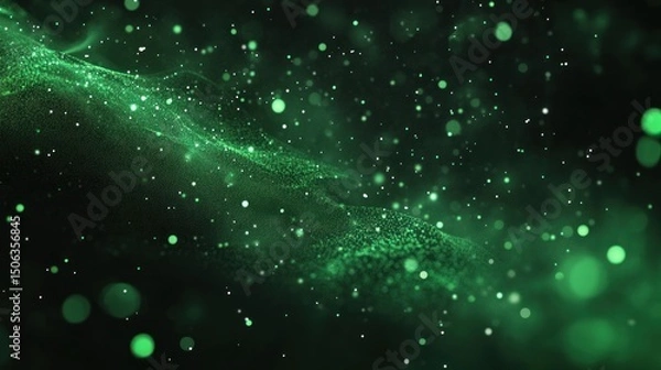 Obraz Abstract design with luminous green particles.