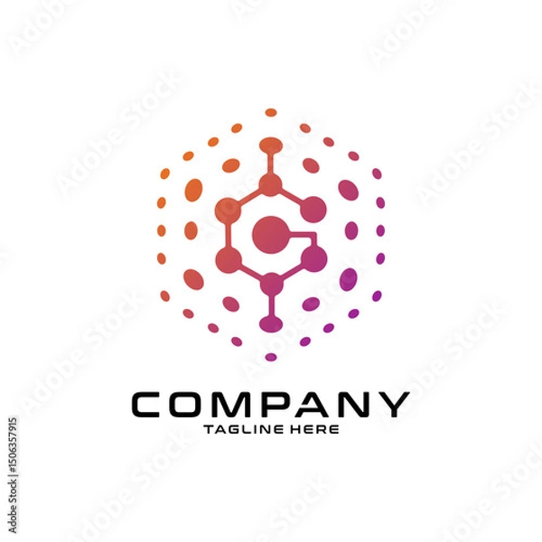 Fototapeta logotype letter G with dot and molecule concept logo template