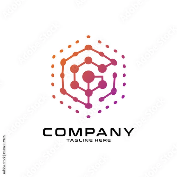 Fototapeta logotype letter G with dot and molecule concept logo template