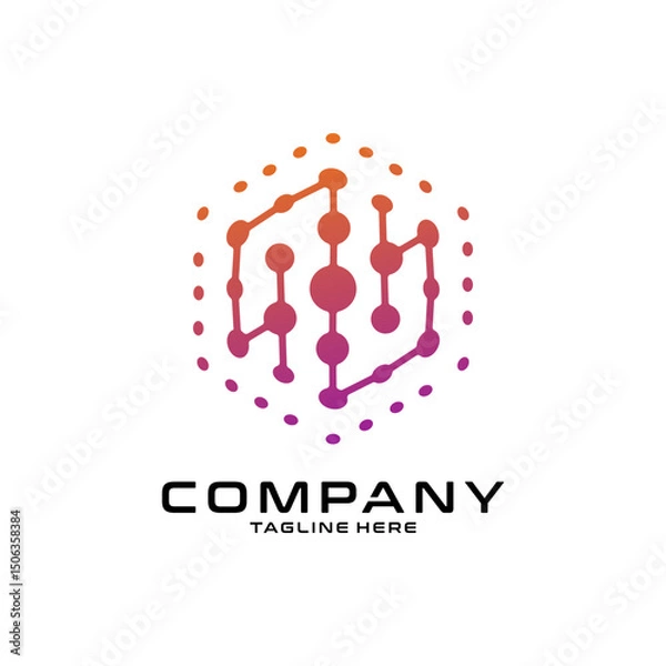 Fototapeta logotype letter N with dot and molecule concept logo template